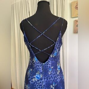 Windsor Blue Floral Leopard-Print Backless Slip Dress